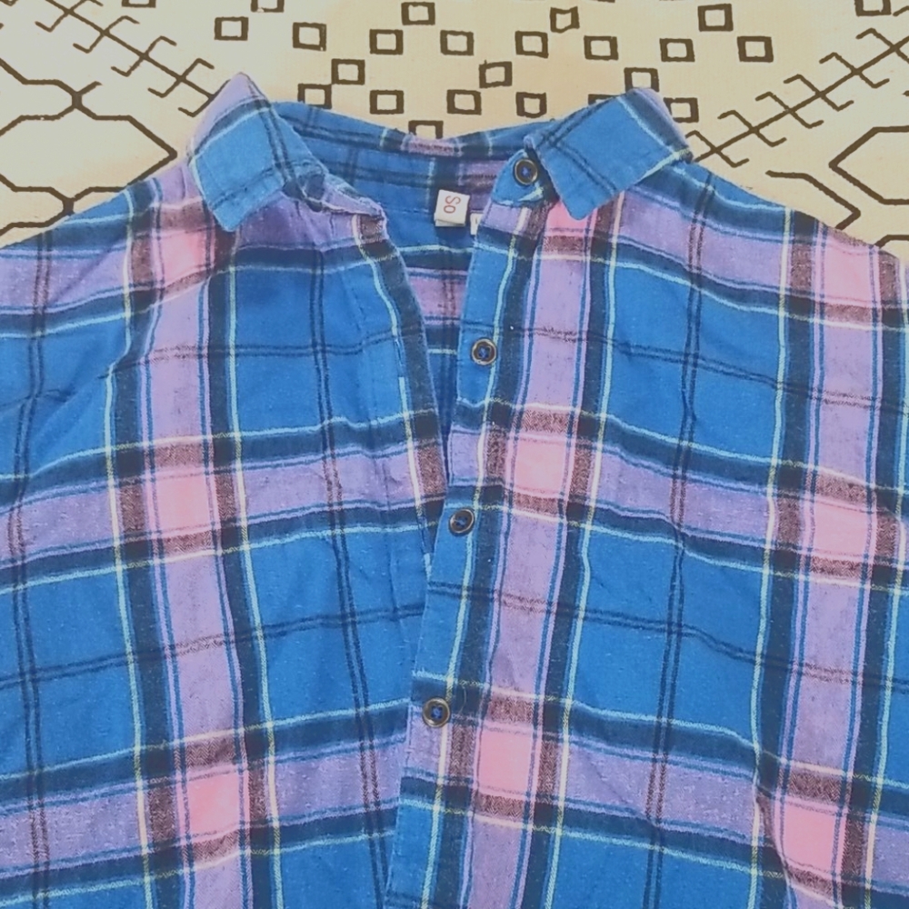 Long sleeve plade pink blue